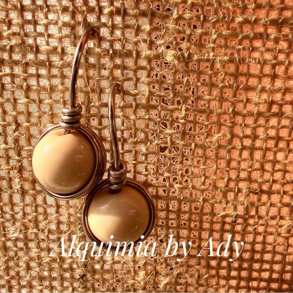 Neutral Acrylic Bead Earrings with Bronze Wire Wrap